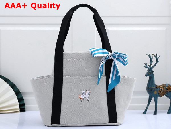 Hermes Cabriole Nappy Bag in Beige Canvas with Black Handle Replica