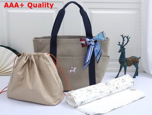Hermes Cabriole Nappy Bag in Beige Canvas with Blue Handle Replica