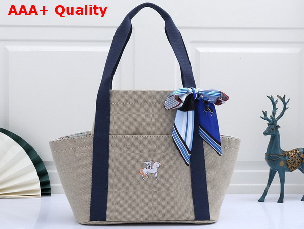 Hermes Cabriole Nappy Bag in Beige Canvas with Blue Handle Replica