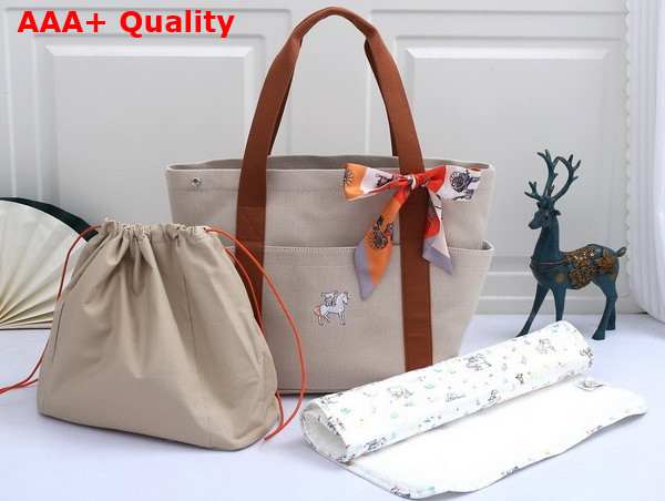 Hermes Cabriole Nappy Bag in Beige Canvas with Brown Handle Replica