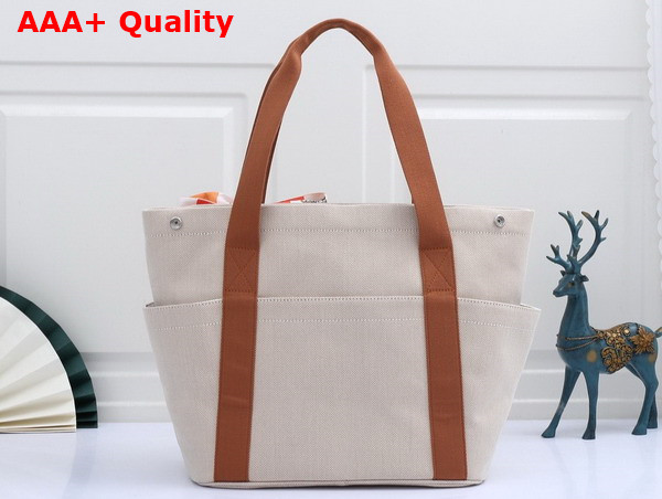 Hermes Cabriole Nappy Bag in Beige Canvas with Brown Handle Replica