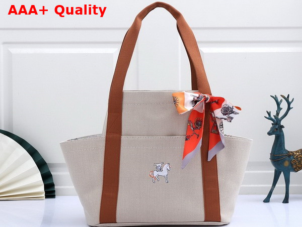 Hermes Cabriole Nappy Bag in Beige Canvas with Brown Handle Replica