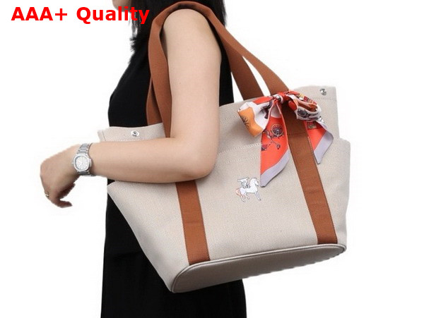 Hermes Cabriole Nappy Bag in Beige Canvas with Brown Handle Replica