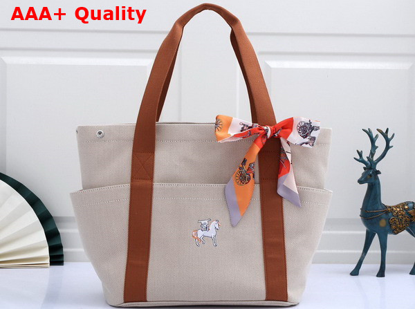 Hermes Cabriole Nappy Bag in Beige Canvas with Brown Handle Replica