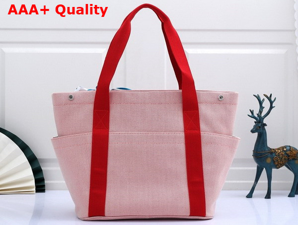 Hermes Cabriole Nappy Bag in Pink Canvas with Red Handle Replica