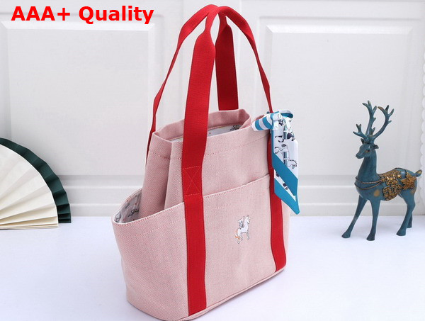 Hermes Cabriole Nappy Bag in Pink Canvas with Red Handle Replica