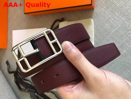Hermes Cape Cod 32 Reversible Belt in Box and Togo Calfskin Noir and Burgundy Replica