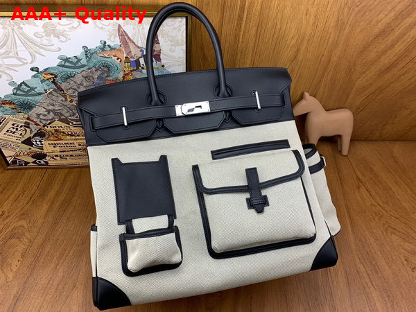 Hermes Cargo Hac Birkin 40 Bag in Beige Canvas and Swift Calfskin Replica