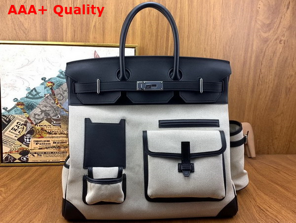 Hermes Cargo Hac Birkin 40 Bag in Beige Canvas and Swift Calfskin Replica