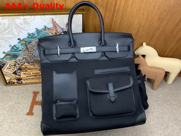 Hermes Cargo Hac Birkin 40 Bag in Black Canvas and Swift Calfskin Replica