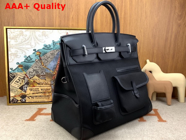 Hermes Cargo Hac Birkin 40 Bag in Black Canvas and Swift Calfskin Replica
