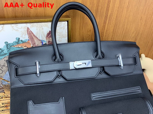 Hermes Cargo Hac Birkin 40 Bag in Black Canvas and Swift Calfskin Replica