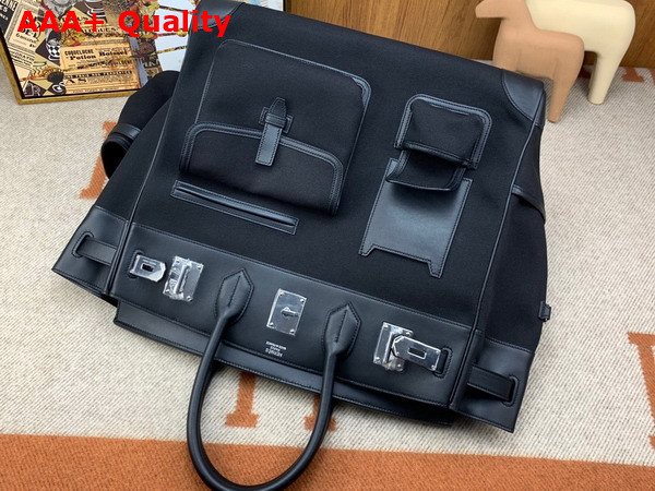 Hermes Cargo Hac Birkin 40 Bag in Black Canvas and Swift Calfskin Replica