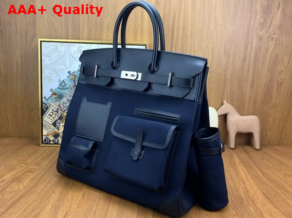 Hermes Cargo Hac Birkin 40 Bag in Blue Canvas and Swift Calfskin Replica