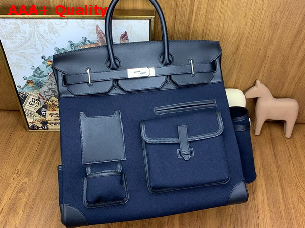 Hermes Cargo Hac Birkin 40 Bag in Blue Canvas and Swift Calfskin Replica