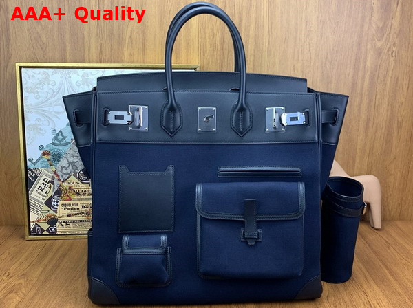 Hermes Cargo Hac Birkin 40 Bag in Blue Canvas and Swift Calfskin Replica