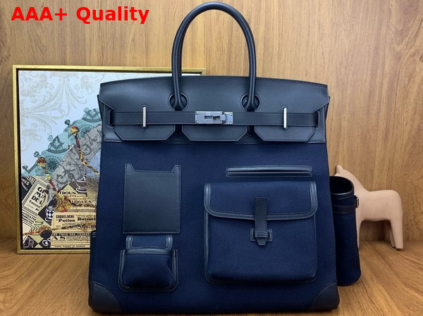 Hermes Cargo Hac Birkin 40 Bag in Blue Canvas and Swift Calfskin Replica