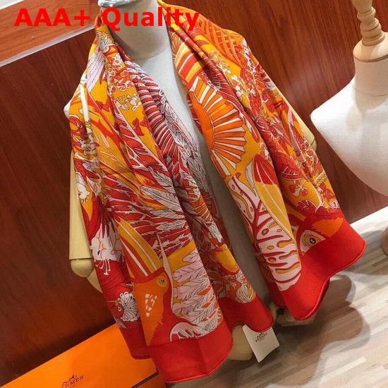 Herems Carnaval Des Oiseaux Scarf 140 Orange Replica