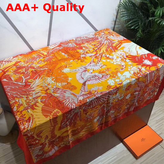Herems Carnaval Des Oiseaux Scarf 140 Orange Replica