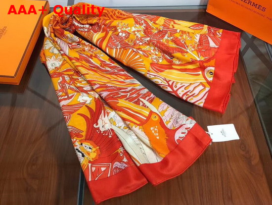 Herems Carnaval Des Oiseaux Scarf 140 Orange Replica