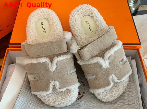 Hermes Chypre Sandal Beige Ecru Woolskin Insole and Lining Replica