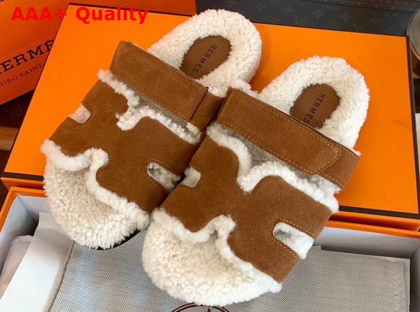 Hermes Chypre Sandal Brun Fume Ecru Woolskin Insole and Lining Replica