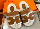 Hermes Chypre Sandal Brun Fume Ecru Woolskin Insole and Lining Replica