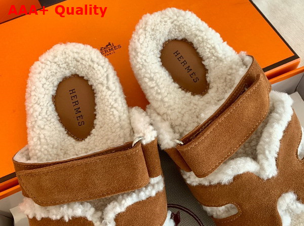 Hermes Chypre Sandal Brun Fume Ecru Woolskin Insole and Lining Replica