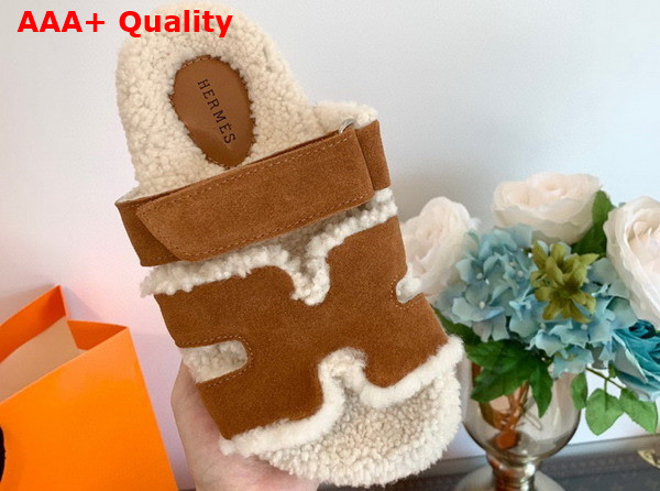 Hermes Chypre Sandal Brun Fume Ecru Woolskin Insole and Lining Replica