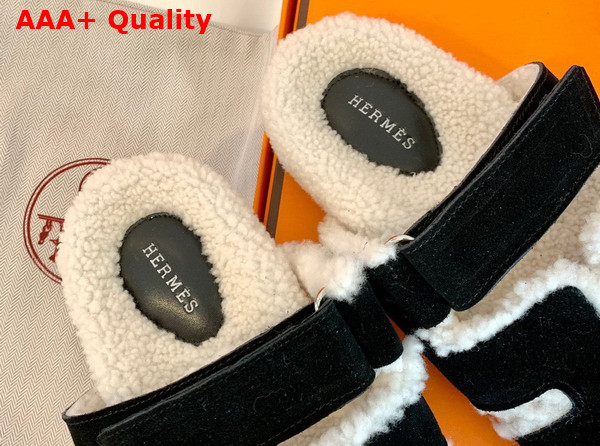 Hermes Chypre Sandal Noir Ecru Woolskin Insole and Lining Replica