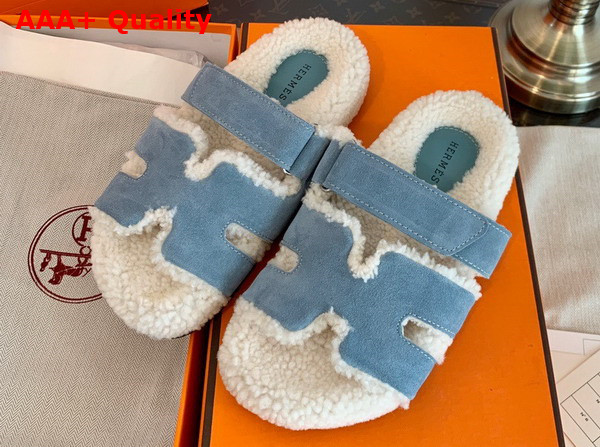 Hermes Chypre Sandal Sky Blue Ecru Woolskin Insole and Lining Replica