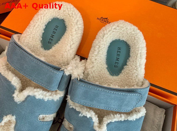 Hermes Chypre Sandal Sky Blue Ecru Woolskin Insole and Lining Replica