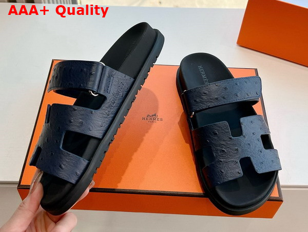 Hermes Chypre Sandal in Black Ostrich Leather Replica