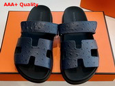 Hermes Chypre Sandal in Black Ostrich Leather Replica