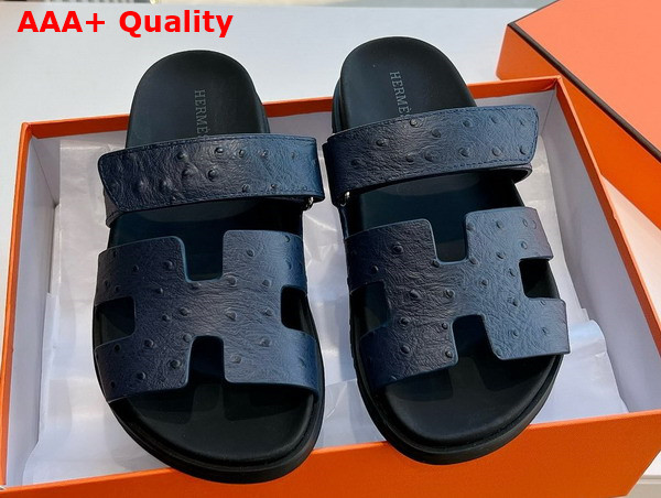 Hermes Chypre Sandal in Black Ostrich Leather Replica