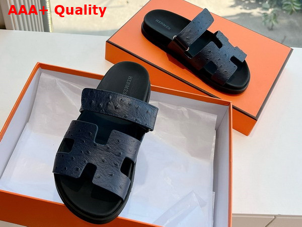 Hermes Chypre Sandal in Black Ostrich Leather Replica