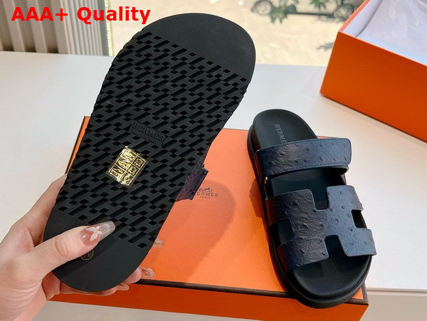 Hermes Chypre Sandal in Black Ostrich Leather Replica