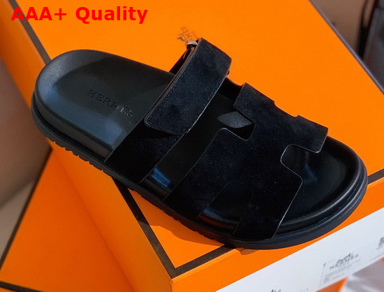 Hermes Chypre Sandal in Black Suede Calfskin Replica