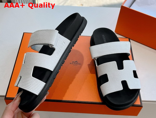 Hermes Chypre Sandal in Blanc Lizard Leather Replica