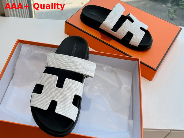 Hermes Chypre Sandal in Blanc Lizard Leather Replica