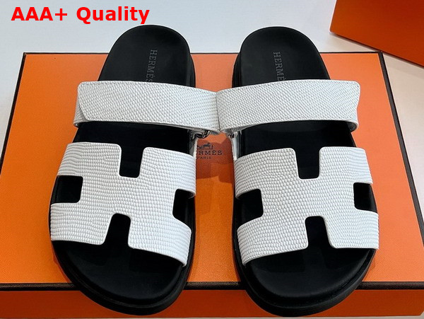 Hermes Chypre Sandal in Blanc Lizard Leather Replica