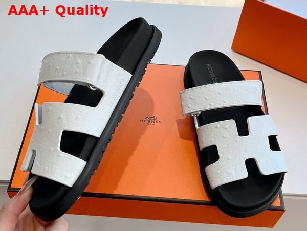 Hermes Chypre Sandal in Blanc Ostrich Leather Replica