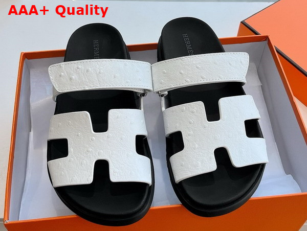 Hermes Chypre Sandal in Blanc Ostrich Leather Replica