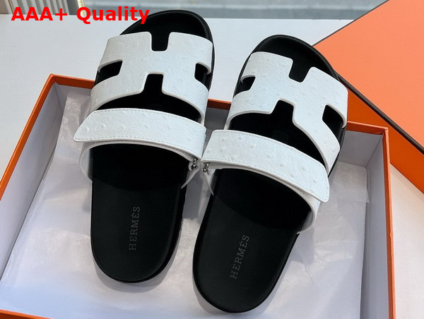 Hermes Chypre Sandal in Blanc Ostrich Leather Replica