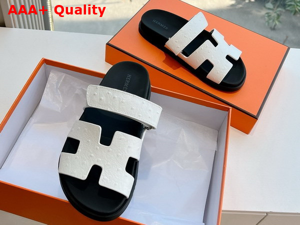 Hermes Chypre Sandal in Blanc Ostrich Leather Replica
