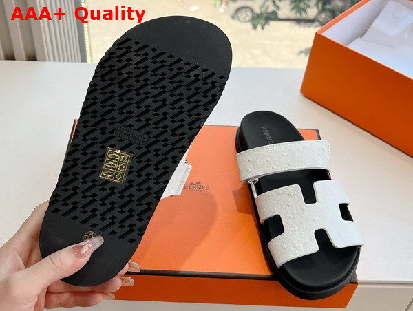 Hermes Chypre Sandal in Blanc Ostrich Leather Replica