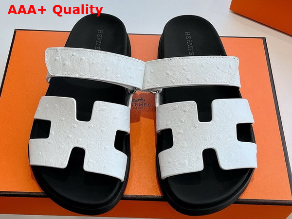 Hermes Chypre Sandal in Blanc Ostrich Leather Replica