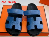 Hermes Chypre Sandal in Blue Ostrich Leather Replica