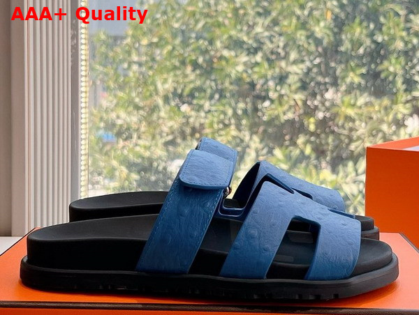 Hermes Chypre Sandal in Blue Ostrich Leather Replica