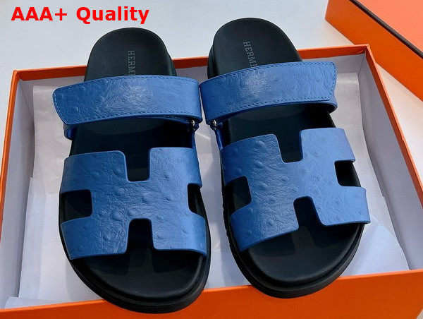 Hermes Chypre Sandal in Blue Ostrich Leather Replica